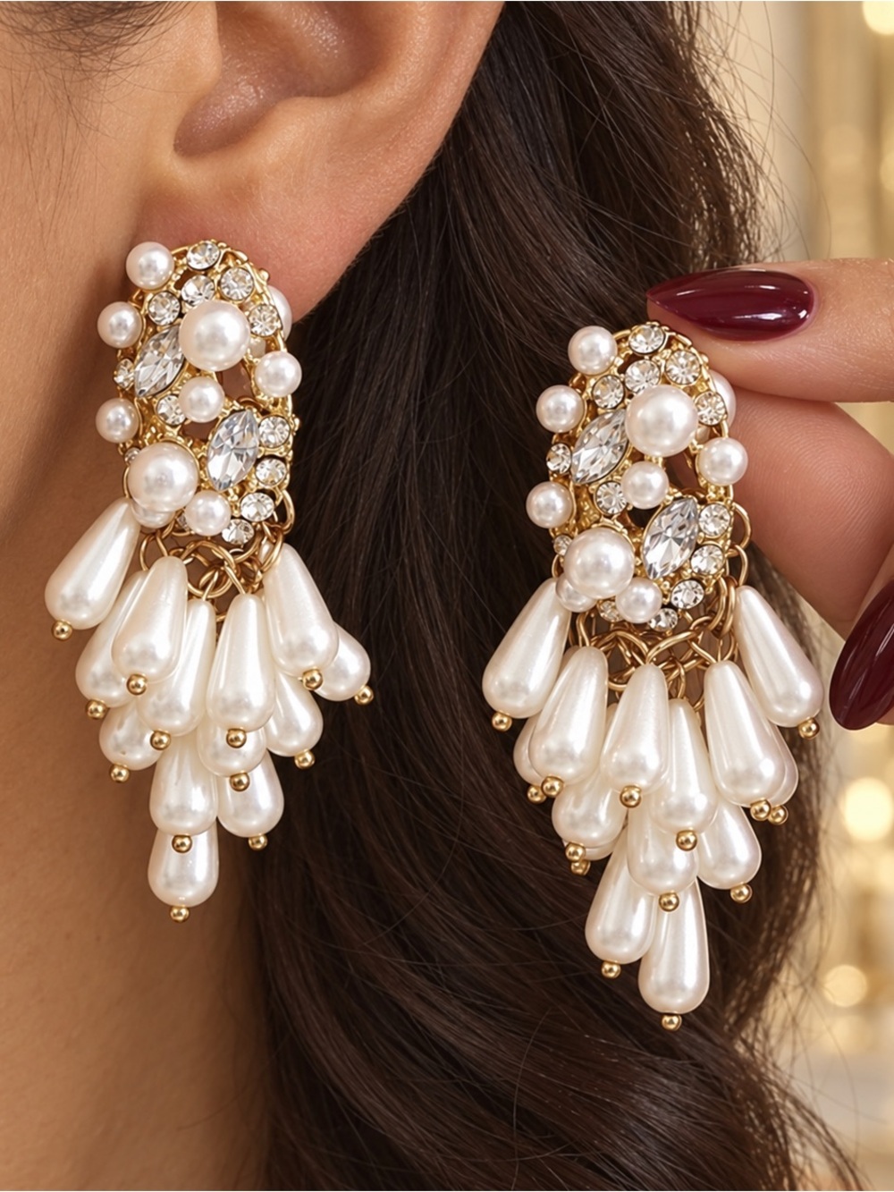 Elegant Pearl Drop Statement Earrings - Bridal Party Jewelry